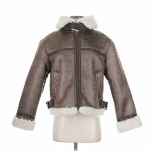 LOFT Brown Shearling Sherpa Aviator Jacket with Cream Trim